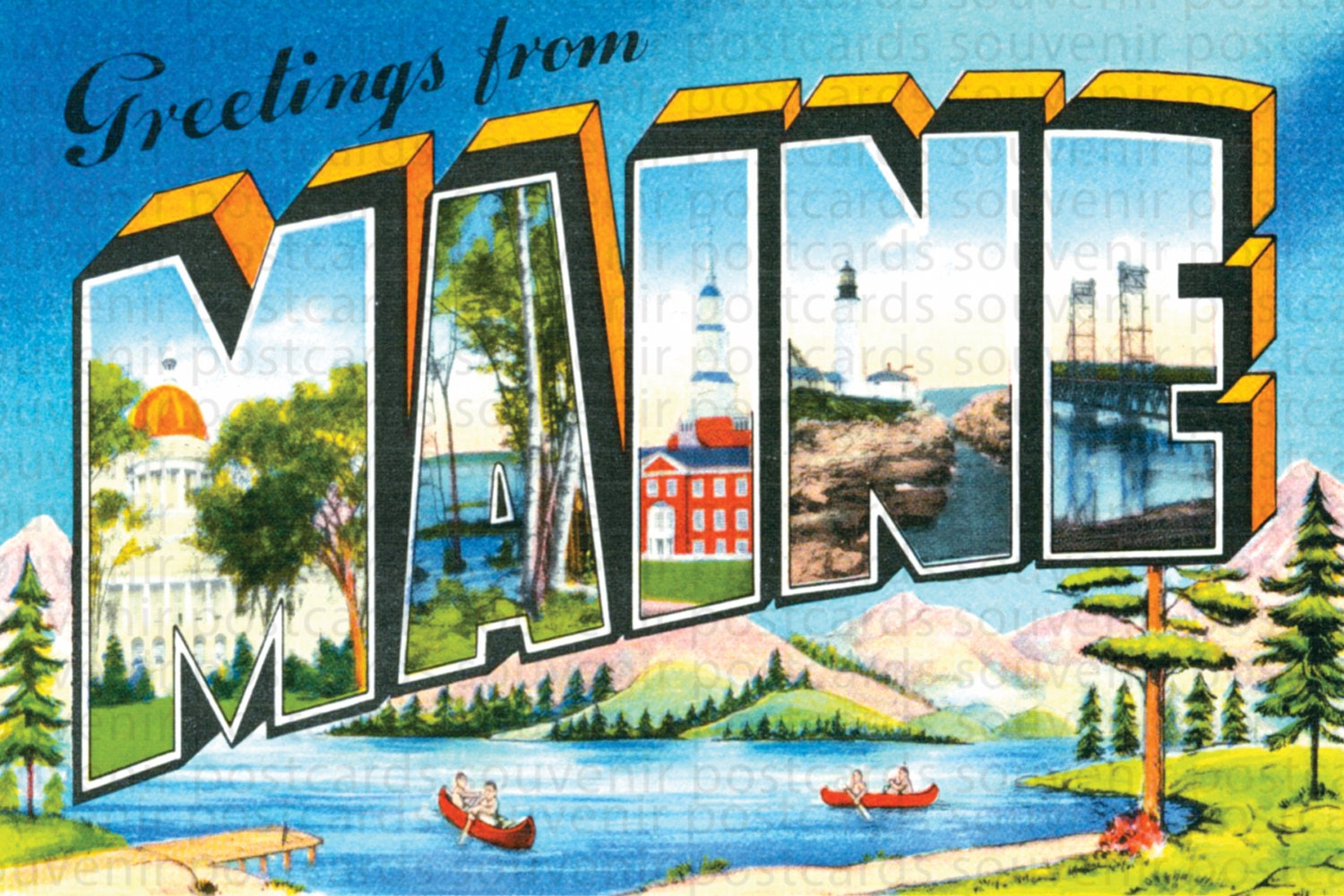 Dear Mapper Vintage Maine USA Landscape Postcards Pack - 20pc Set 3.94x5.83" Cards For Mailing & Decor