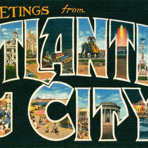 Atlantic City, lembranças de Atlantic City, cartão postal de Atlantic City, impressão de Atlantic City, pôster de Atlantic City, retro Atlantic City, Nova Jersey