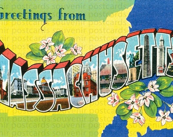 Massachusetts, Massachusetts Postcard, Massachusetts Postcards, Digital Postcards, Travel Postcards, Postcard Wall Art, Postcard Prints