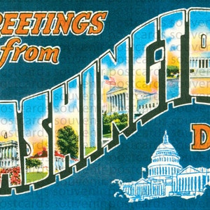 WashingtonDC, Washington DC Postcard, Washington DC souvenirs, Washington DC Vintage Art, WashingtonDC Wall Art, WashingtonDC Download