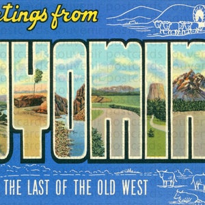 Wyoming, Wyoming Postcard, Wyoming Souvenir Postcard, Wyoming Print, Wyoming Vintage Print, WyomingArt, Wyoming Wall Art, Wyoming Artwork