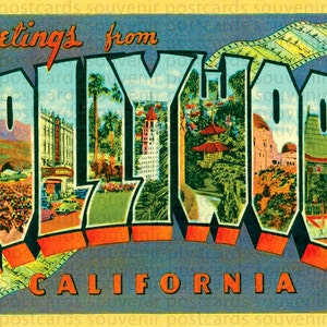 Hollywood-Postkarte, Hollywood, Hollywood, Hollywood-Schild Kunst, Hollywood Vintage Art, Hollywood Wandkunst, Hollywood Drucke, Kalifornien