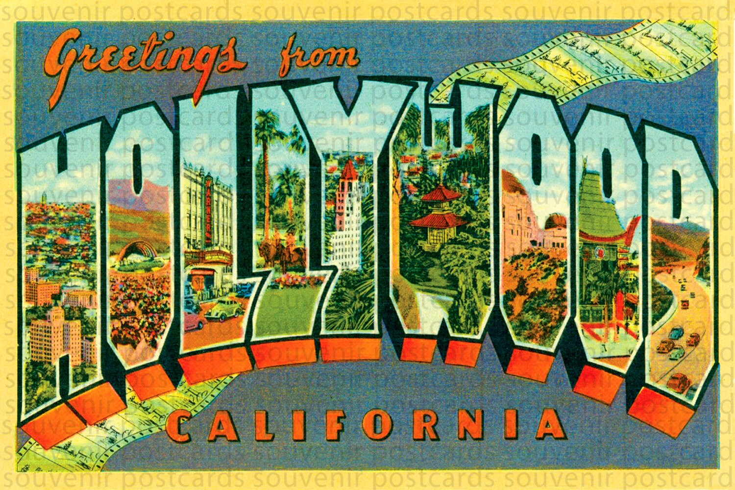 Hollywood, Hollywood Postcard, Hollywood Sign, Hollywood Art, Hollywood