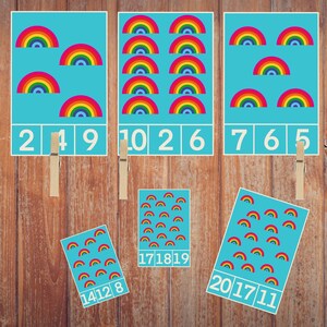 Cartes de comptage arc-en-ciel téléchargement numérique imprimable montessori waldorf inspiré numéro ressource enfants