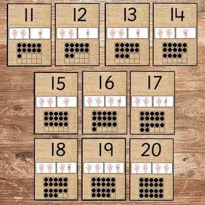 Formação alternativa Cartões de números de quadros de dezenas imprimíveis 11-20 legendando dedos numéricos contando recursos de exibição de matemática eyfs domínio de matemática