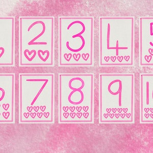 Coeur aquarelle valentines numéro cartes 1-10 imprimable EYFS ressource Montessori Reggio inspiré