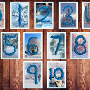Cartes numérotées d'hiver 0-10 Ressource imprimable EYFS inspirée de Montessori Reggio