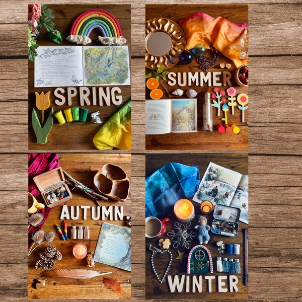 Seasons posters nature printable homeschool resource seasonal poster cards images Waldorf Reggio nature spring summer autumn winter fall
