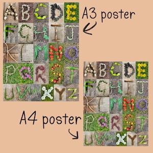 Cartel del alfabeto de la naturaleza A4 A3 descarga digital imprimible Recurso natural de los primeros años EYFS Imágenes del alfabeto infantil Montessori