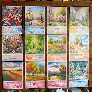Mesi dell'anno calendario carte stampabili risorsa per la classe eyfs Waldorf Montessori Reggio apprendimento naturale display di compleanno