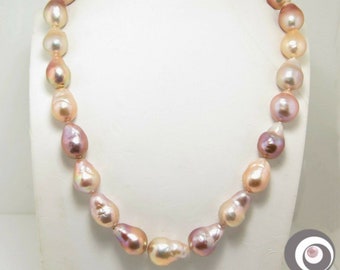 Organic Natural Multi-Color Genuine KASUMI Freshwater Cultured Baroque Pearl & Solid 14K Gold Necklace #FN114