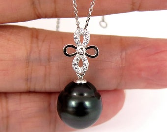 Huge 13.4 x 15mm Genuine Natural Color TAHITIAN Pearl Pendant, 925 Sterling Silver #SP1437