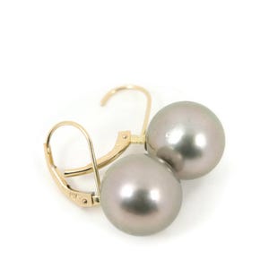 14K Gelbgold Ohrringe mit Echte 12.2 mm Tahiti Perlen #E2530