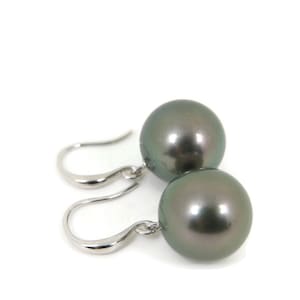 Massive 14.2mm Genuine Peacock Tahitian South Sea Pearl Hook Dangle Earrings / 925 Sterling Silver #SE457