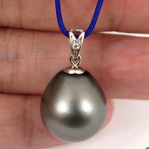 Genuine TAHITIAN Pearl Pendant, Gigantic 16.5 x 17.9mm Natural color Seawater Cultured Pearl, 925 Sterling Silver Bail #SP1477