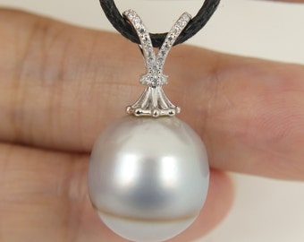 Pendentif Perle Baroque De Tahiti Authentique - Nacre Argentée, Vintage (Occasion)