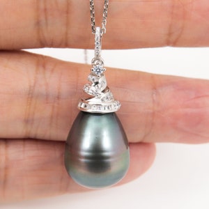 Enormous 14.5x18.6mm Genuine Natural Color TAHITIAN Pearl Pendant, 925 Sterling Silver #SP1641