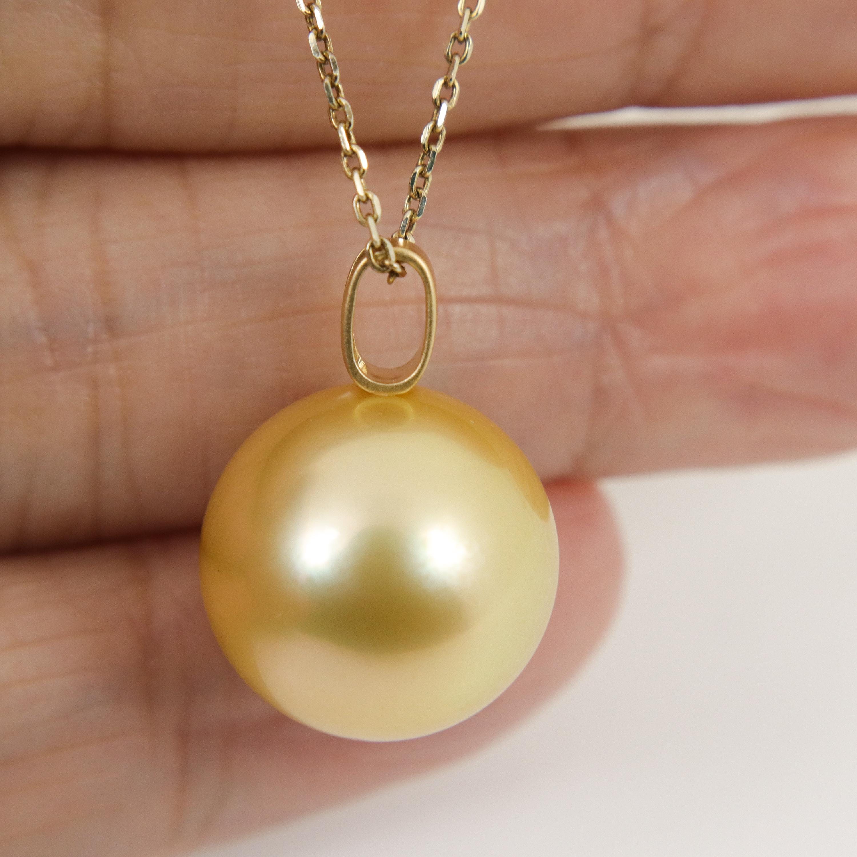 本物の南洋真珠ペンダント、巨大な14.6mm天然ゴールデン海水養殖真珠