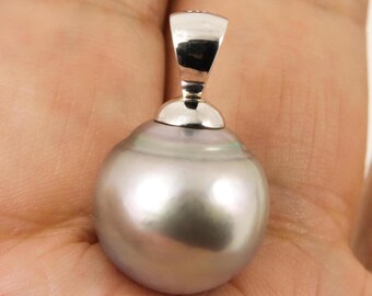 Pendentif Perle De Tahiti Paon 16,8 Mm - Argent Sterling 925 - Neuf Sans Emballage