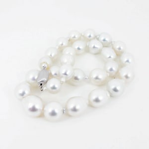 17.25&quot; Genuine WHITE South Sea Pearl necklace, 11 - 14.5mm Australian Seawater Cultured pearls, 14K White Gold Clasp #SN309