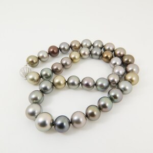 High Grade Genuine Tahitian Pearl Necklace, 11 - 13.2mm Natural Multi-Color Tahiti South Sea Cultured Pearls, 14K Solid gold Clasp #TN658