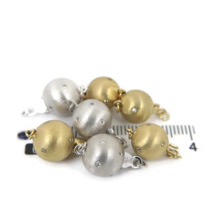 14K Solid Gold Bead Clasp with Diamonds, Matte Finishes, 8 - 10mm / 14K White Gold, 14K Yellow Gold Jewelry Findings #G531