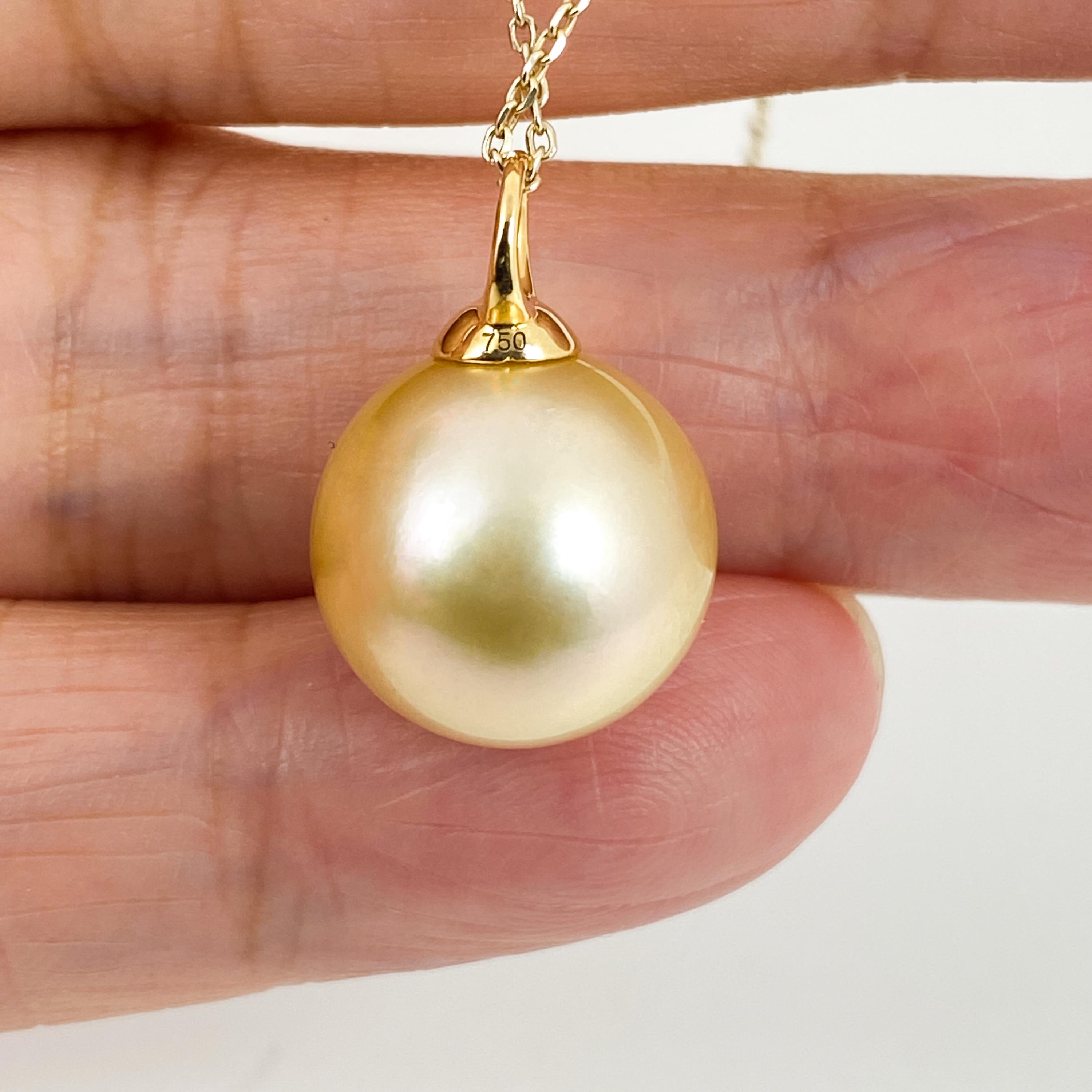 Natural Golden South Sea Cultured Pearl Pendant, 18K Yellow Gold