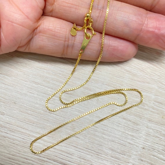 18K Solid Yellow Gold Box Chain / Adjustable Necklace, 1mm Thick