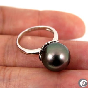 Large 12.9mm Genuine Natural Peacock Tahitian South Sea Cultured Pearl Ring, 925 Sterling Silver #SR271