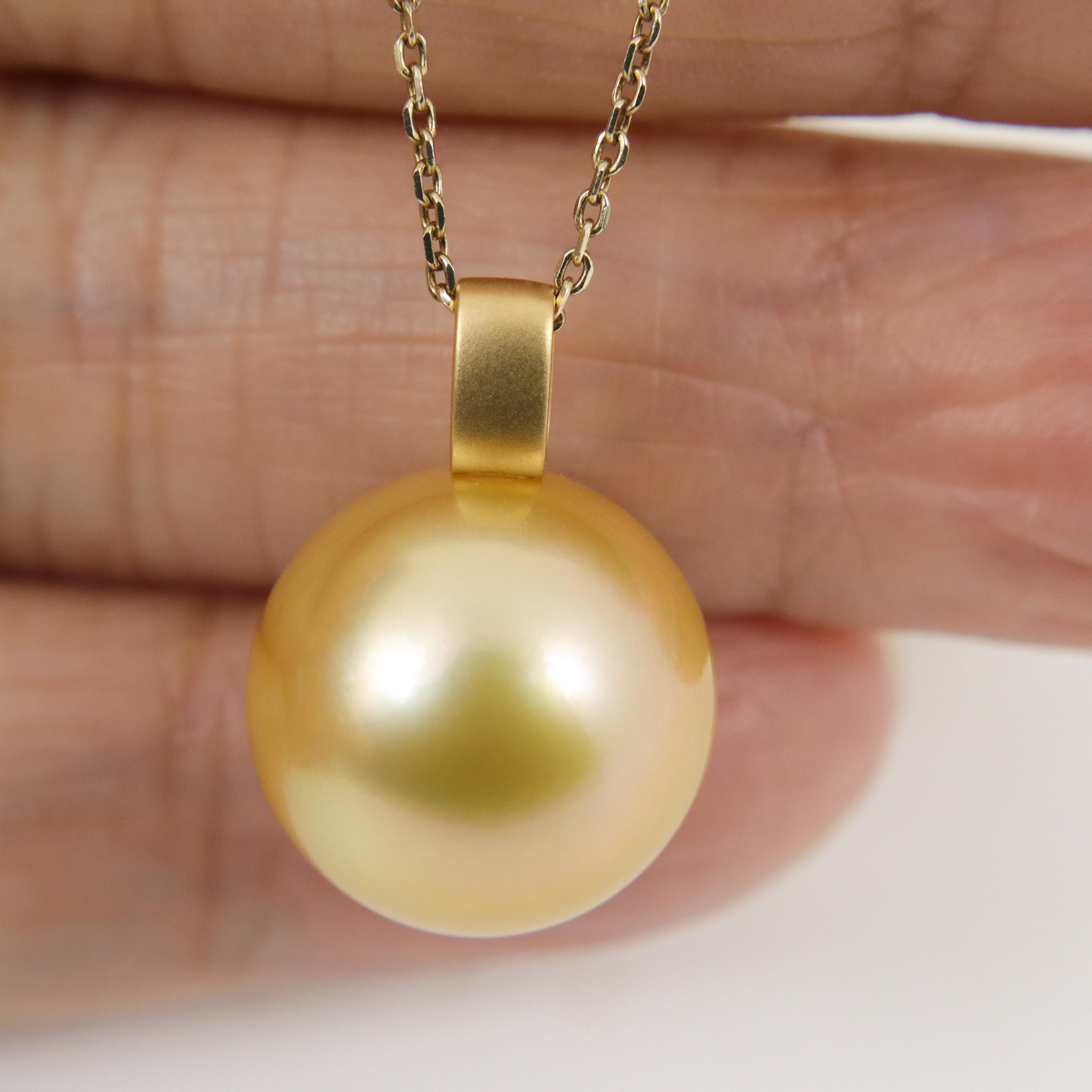 本物の南洋真珠ペンダント、巨大な14.6mm天然ゴールデン海水養殖真珠