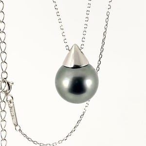 13mm Natural Color Genuine Tahitian Pearl Link Chain Necklace, 925 Sterling Silver #SP1836