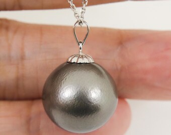 Giant 15.7mm Genuine Tahitian Pearl Pendant, 14K Solid White Gold #P6024
