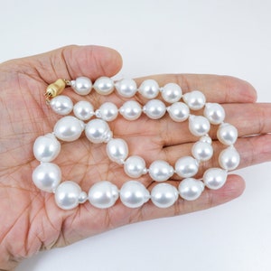 17.5&quot; Genuine WHITE South Sea Pearl necklace, 10.2 - 13.8mm Australian Seawater Cultured pearls, 14K Yellow Gold Clasp #SN308