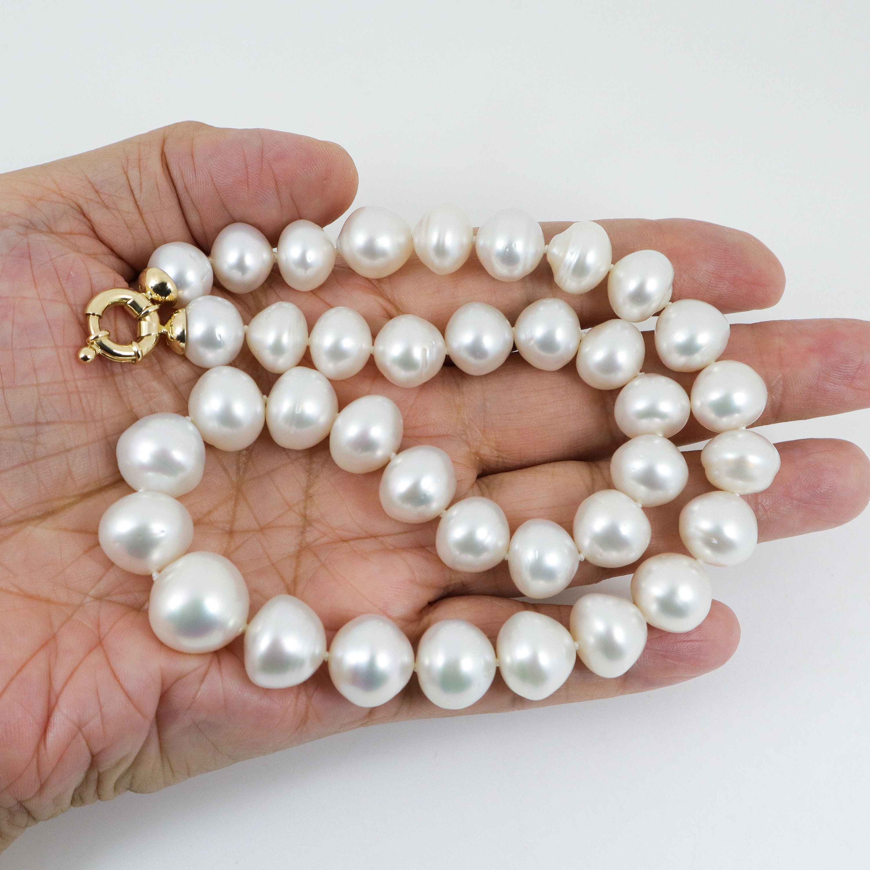 19インチ 純正ホワイト南洋真珠ネックレス、11.6～16mm オーストラリア