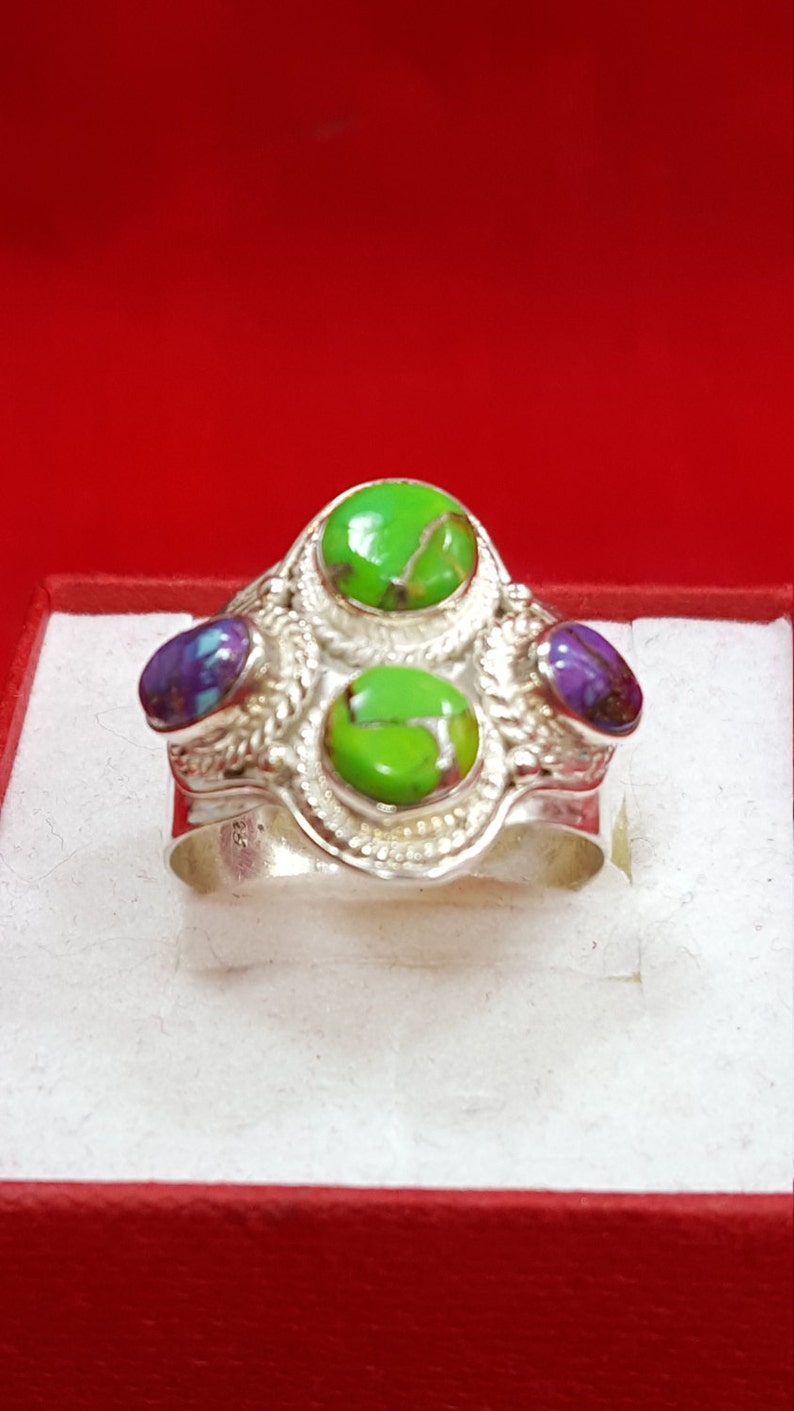 Sterling Silver Ring.Green Turquoise Ring.Gemstone Ring.Gifts.Engagement Ring.Handmade Ring.Solitaire Ring.Wedding Ring.Statement Ring.R221