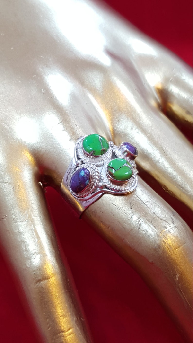 Sterling Silver Ring.Green Turquoise Ring.Gemstone Ring.Gifts.Engagement Ring.Handmade Ring.Solitaire Ring.Wedding Ring.Statement Ring.R221
