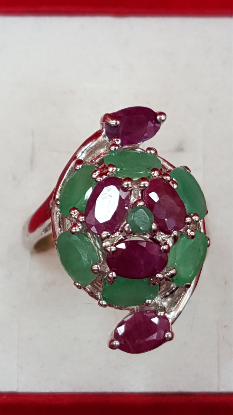 Sterling Silver Ring.925 Stamped Ring.Green Emerald Ring.Red Cherry Ruby Ring.Handmade Ring.Statement Ring.Wedding N Engagement Ring.R61-70