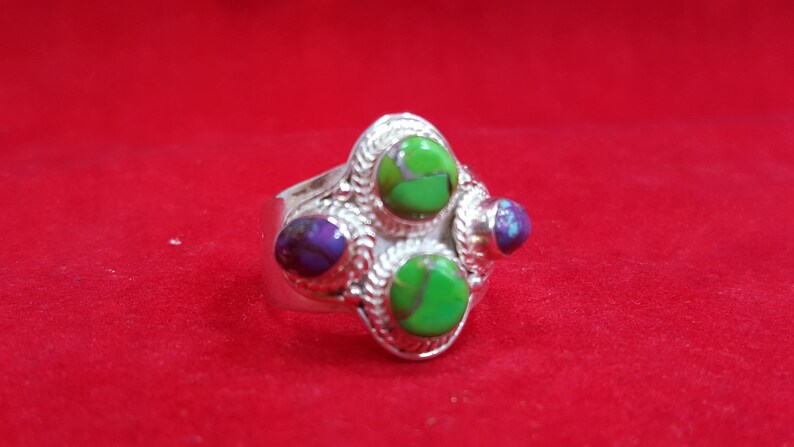 Sterling Silver Ring.Green Turquoise Ring.Gemstone Ring.Gifts.Engagement Ring.Handmade Ring.Solitaire Ring.Wedding Ring.Statement Ring.R221