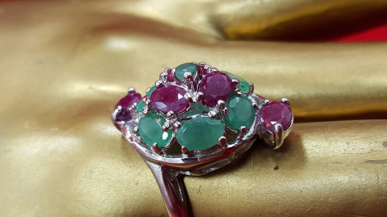 Sterling Silver Ring.925 Stamped Ring.Green Emerald Ring.Red Cherry Ruby Ring.Handmade Ring.Statement Ring.Wedding N Engagement Ring.R61-70