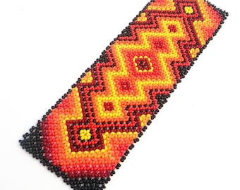 Mexican jewelry Huichol art Beaded bracelet Ethnic Boho Cuff Hippie