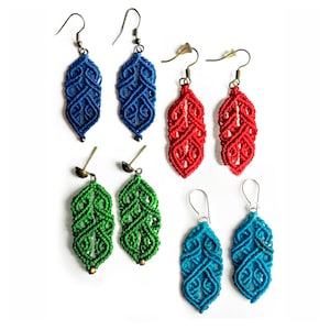 Macrame Earrings Keltic Knot Red Blue Green boho hippie