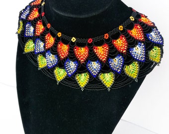 Beaded Collar necklace of colorfully seed beads slavic mexican orient ethnic collier