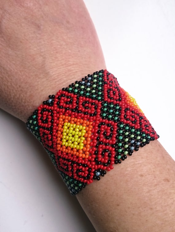 Mexican Huichol Beaded Bracelet Manchete Ethno Cuff Unisex Hippie 