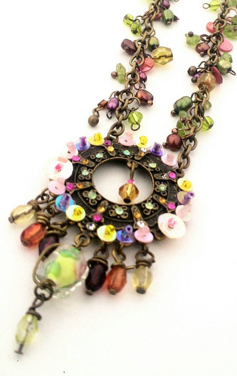 Statement chain necklace with colorfully pendants Indian boho hippie gypsy image 1