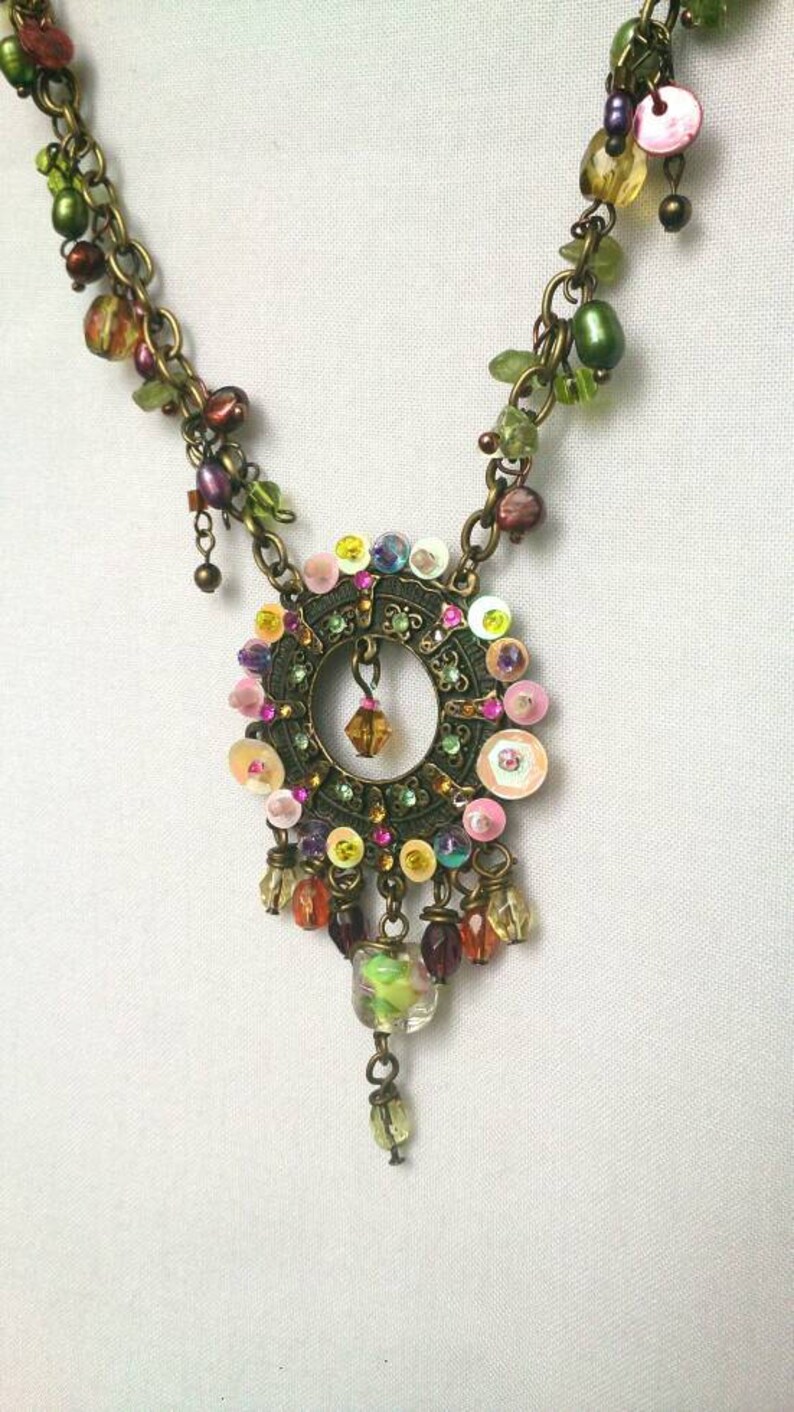 Statement chain necklace with colorfully pendants Indian boho hippie gypsy image 3