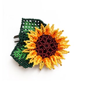 Sunflower Beaded Hairpin Indian Mexican Huichol  Ethno