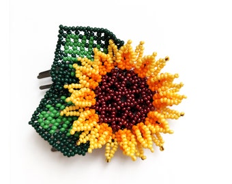 Sunflower Beaded Hairpin Indian Mexican Huichol  Ethno