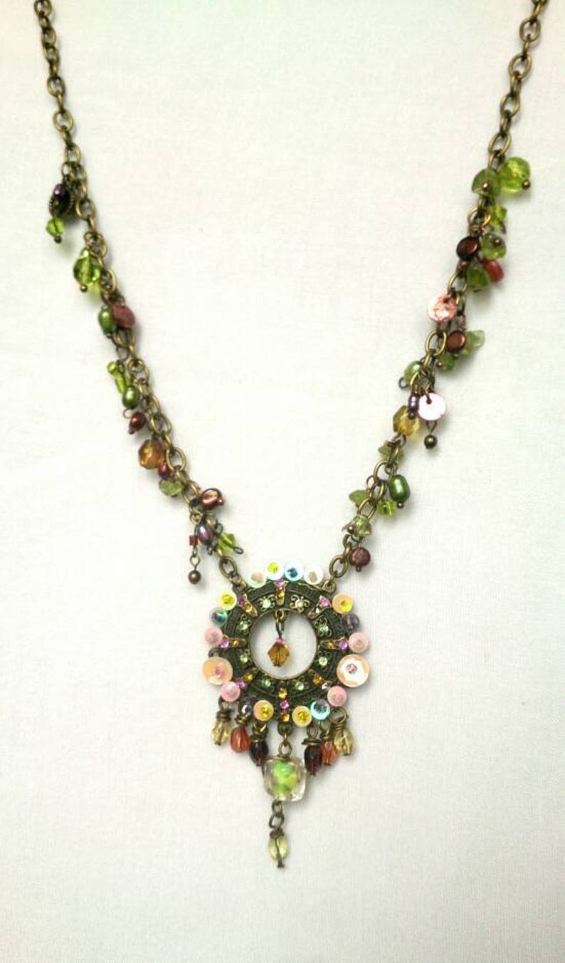 Statement chain necklace with colorfully pendants Indian boho hippie gypsy image 5