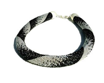 Statement Necklace crochet from Beads Black Silver Beaded gently Necklace