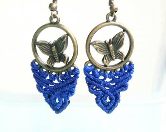 Pendientes colgantes macrame mariposas de verano joyería boho azul